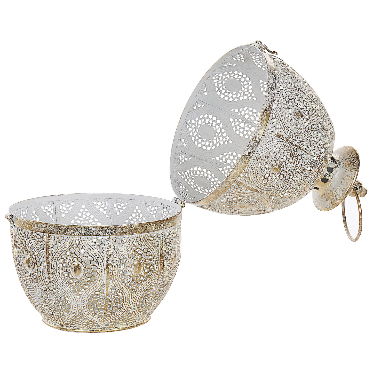 Lantern Gold Metal 34cm Glass Candle Holder Openwork Egg