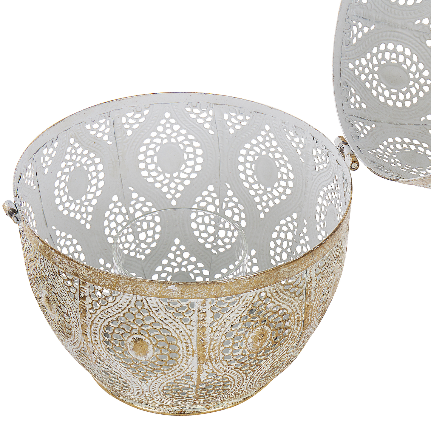 Lantern Gold Metal 34cm Glass Candle Holder Openwork Egg