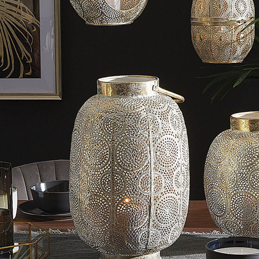 Lantern Gold Metal 40cm Glass Candle Holder