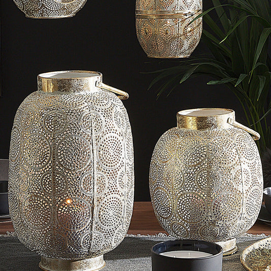 Lantern Gold Metal 30cm Glass Holder Boho Oriental Openwork