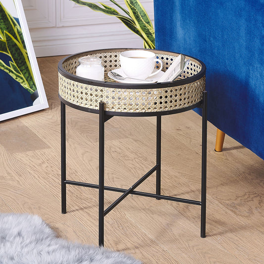 Detachable Top Round Side Table Black Metal ?36cm