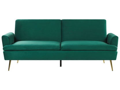 Sofa Bed Dark Green 3 Seater Click Clack Golden Legs
