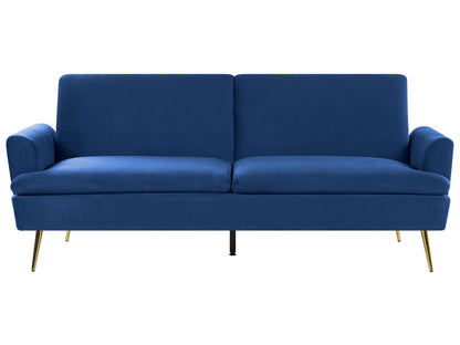 Velvet Sofa Bed Navy Blue 3 Seater Click Clack Gold Legs