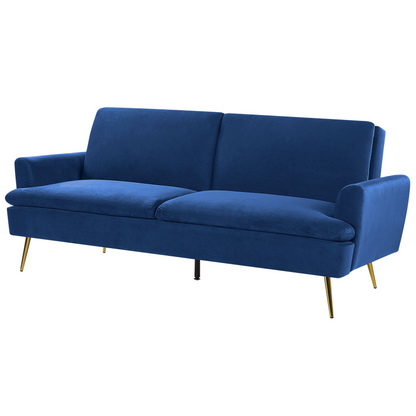 Velvet Sofa Bed Navy Blue 3 Seater Click Clack Gold Legs