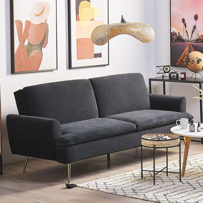 3 Seater Sofa Bed Black Click Clack Gold Legs