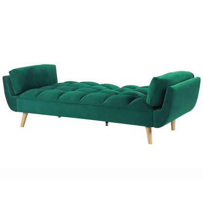 Velvet Sofa Bed 3 Seater Green With Wooden Legs Split Back