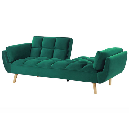 Velvet Sofa Bed 3 Seater Green With Wooden Legs Split Back