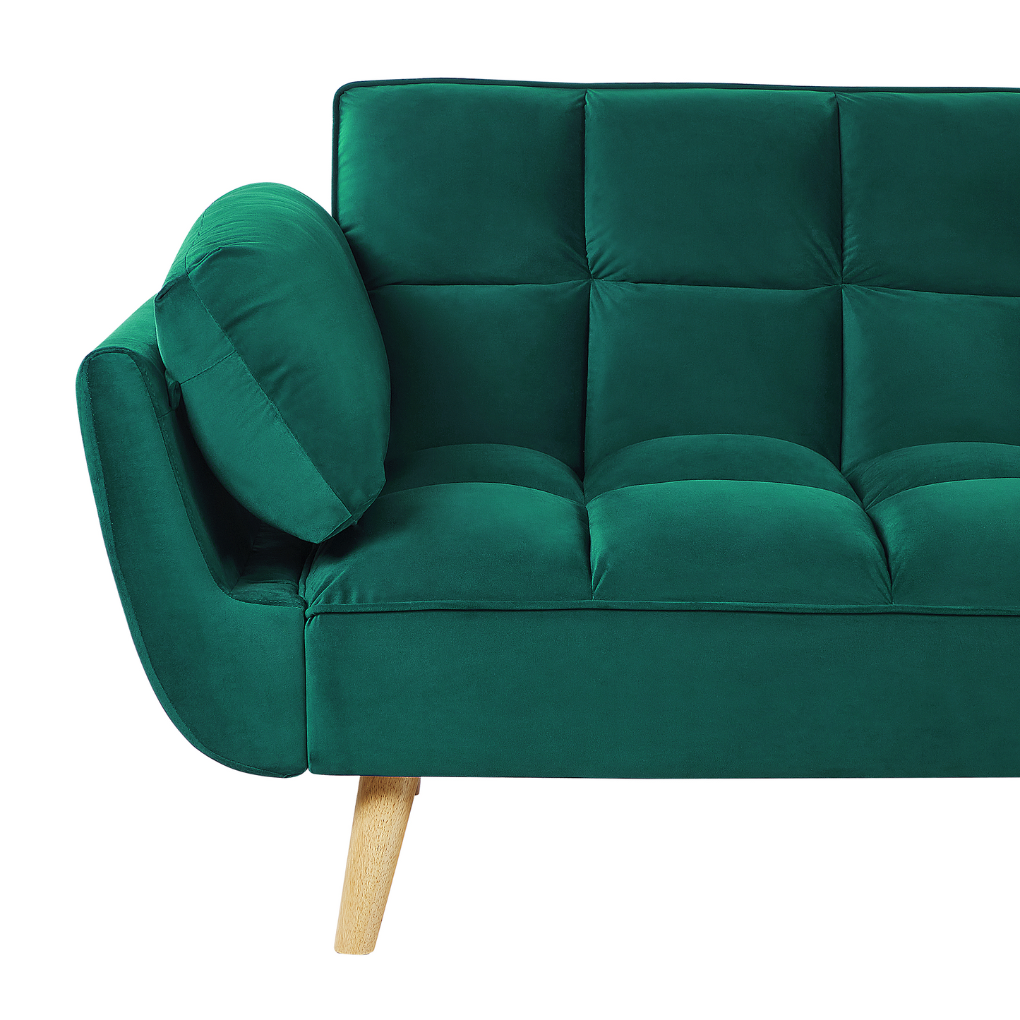 Velvet Sofa Bed 3 Seater Green With Wooden Legs Split Back