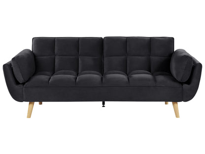 Sofa Bed 3 Seater Black With Biscuit Padding Wooden Legs