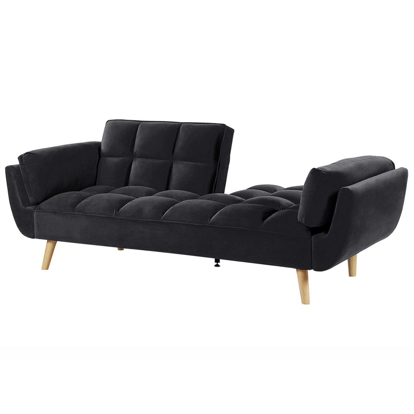 Sofa Bed 3 Seater Black With Biscuit Padding Wooden Legs