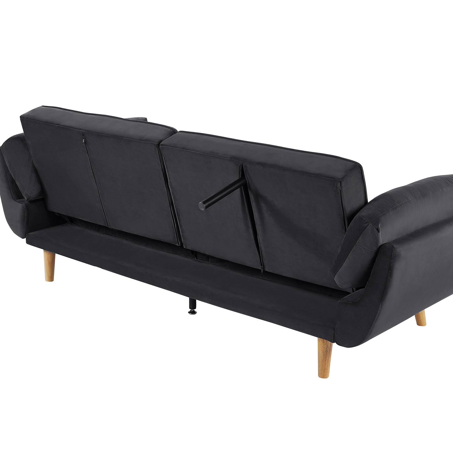 Sofa Bed 3 Seater Black With Biscuit Padding Wooden Legs