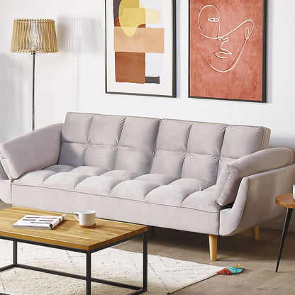 Velvet Sofa Bed Light Grey 3 Seater With Wood Legs