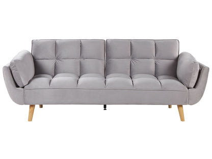 Velvet Sofa Bed Light Grey 3 Seater With Wood Legs