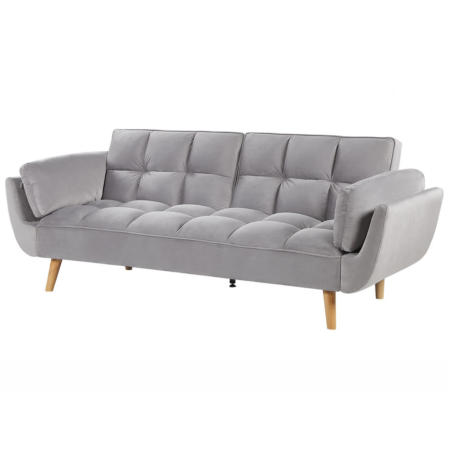 Velvet Sofa Bed Light Grey 3 Seater With Wood Legs