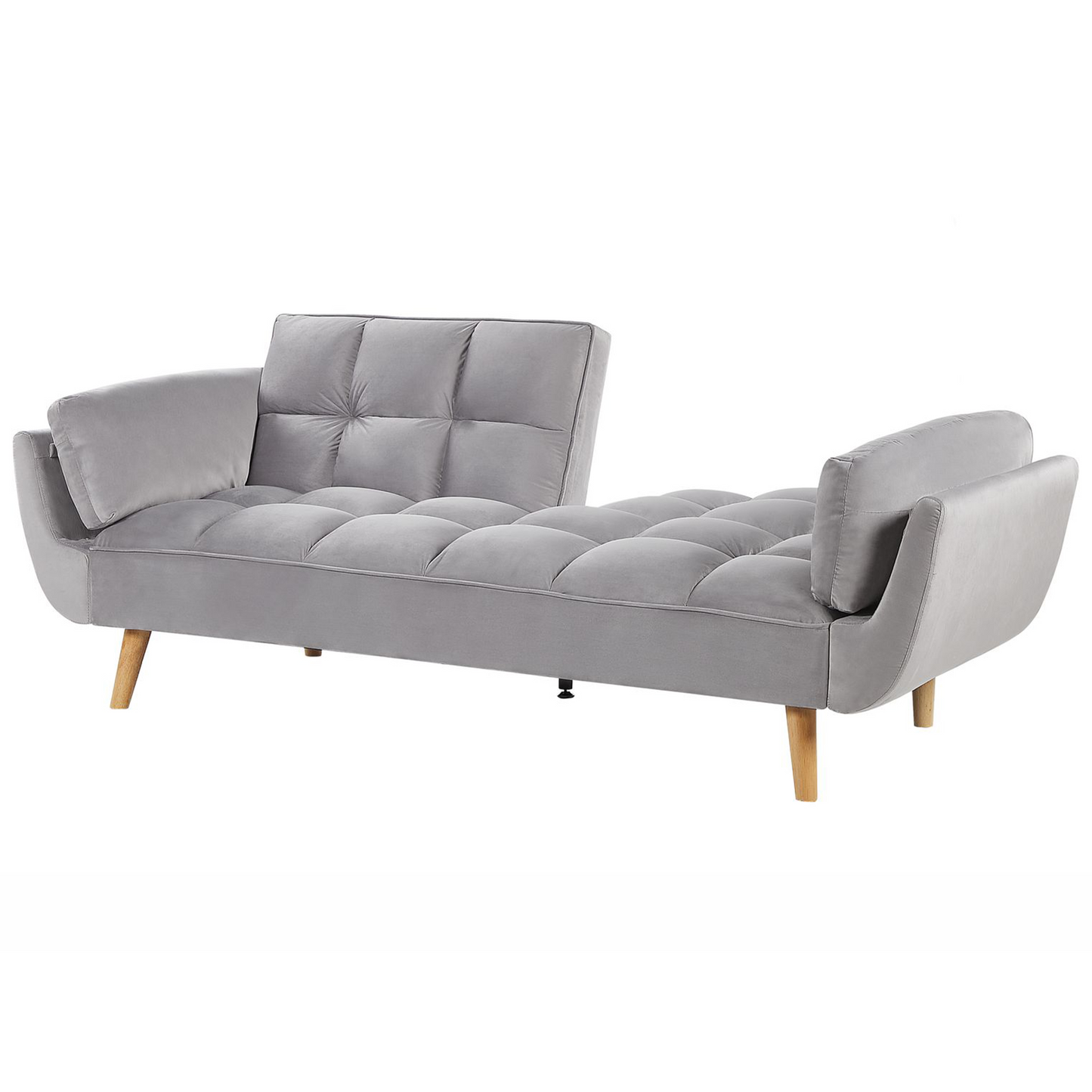 Velvet Sofa Bed Light Grey 3 Seater With Wood Legs