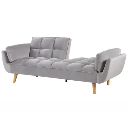Velvet Sofa Bed Light Grey 3 Seater With Wood Legs