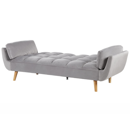 Velvet Sofa Bed Light Grey 3 Seater With Wood Legs