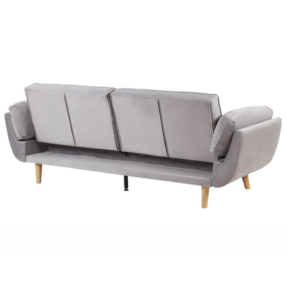 Velvet Sofa Bed Light Grey 3 Seater With Wood Legs