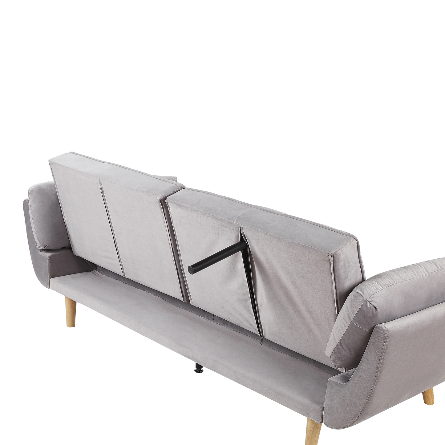 Velvet Sofa Bed Light Grey 3 Seater With Wood Legs