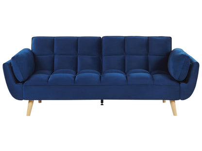 Sofa Bed Navy Velvet 3 Seater With Wooden Legs