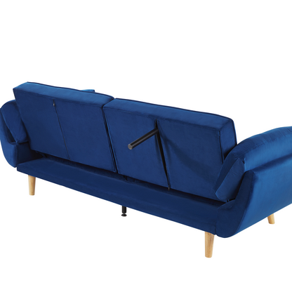Sofa Bed Navy Velvet 3 Seater With Wooden Legs