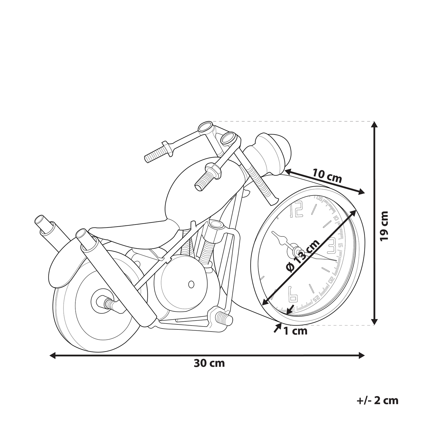 Motorcycle Shape Table Clock Vintage Black Silver