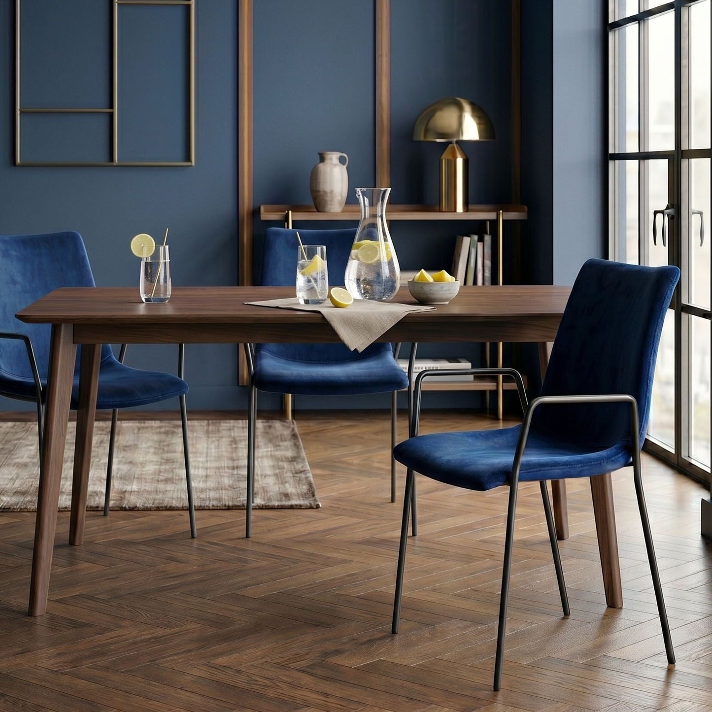 Velvet Dining Chairs Set Of 2 Dark Blue With Armrests Stackable