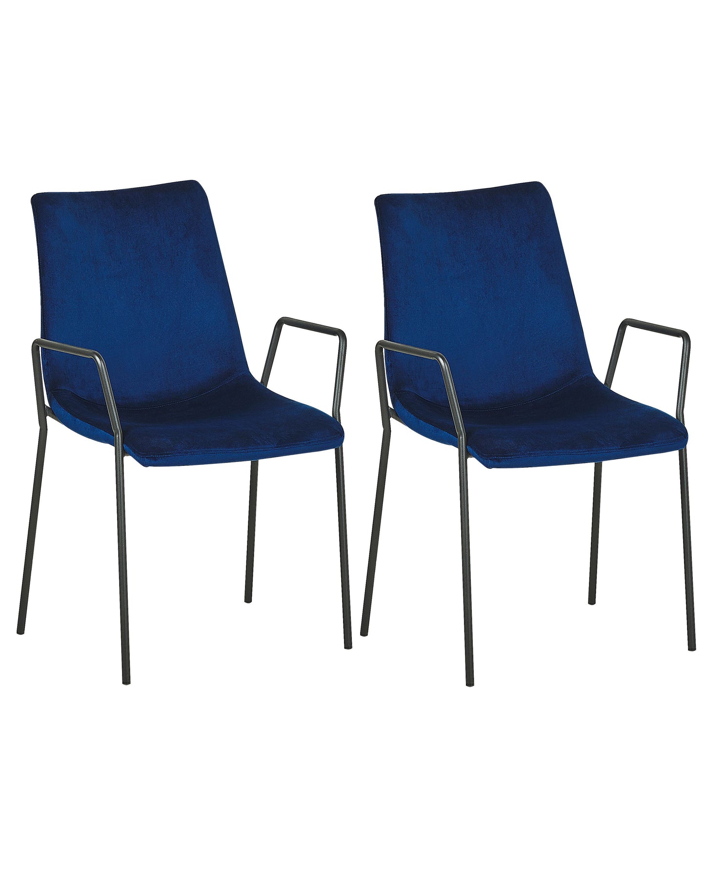 Velvet Dining Chairs Set Of 2 Dark Blue With Armrests Stackable