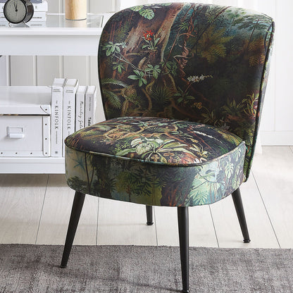Jungle Print Armless Chair Dark Green Fabric Modern