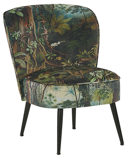 Jungle Print Armless Chair Dark Green Fabric Modern