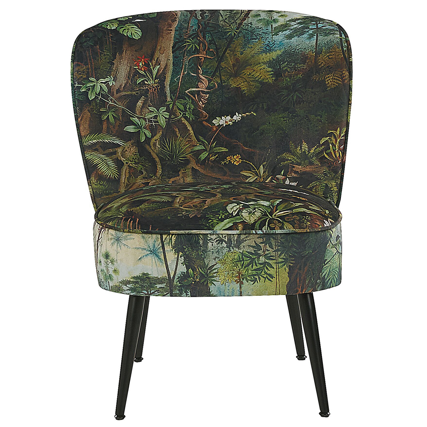 Jungle Print Armless Chair Dark Green Fabric Modern