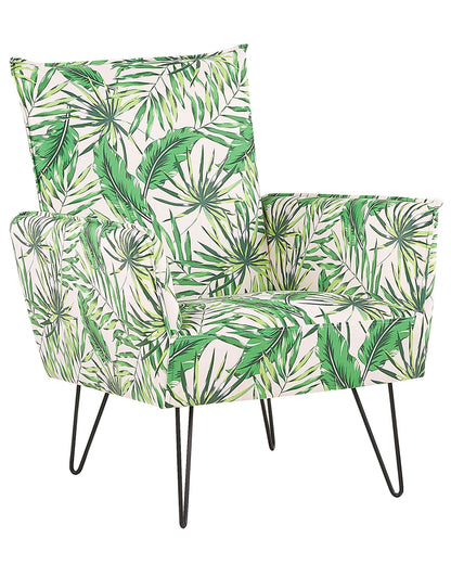Leaf Loom Armchair White Green Leaf Fabric With Hairpin Legs