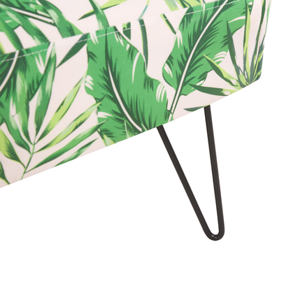 Leaf Loom Armchair White Green Leaf Fabric With Hairpin Legs