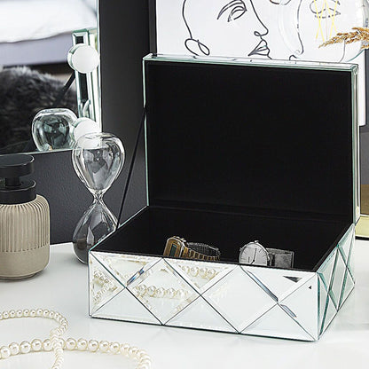 Modern Glam Jewellery Box Silver Glass Mirrored Storage 25 x 18 x 11cm
