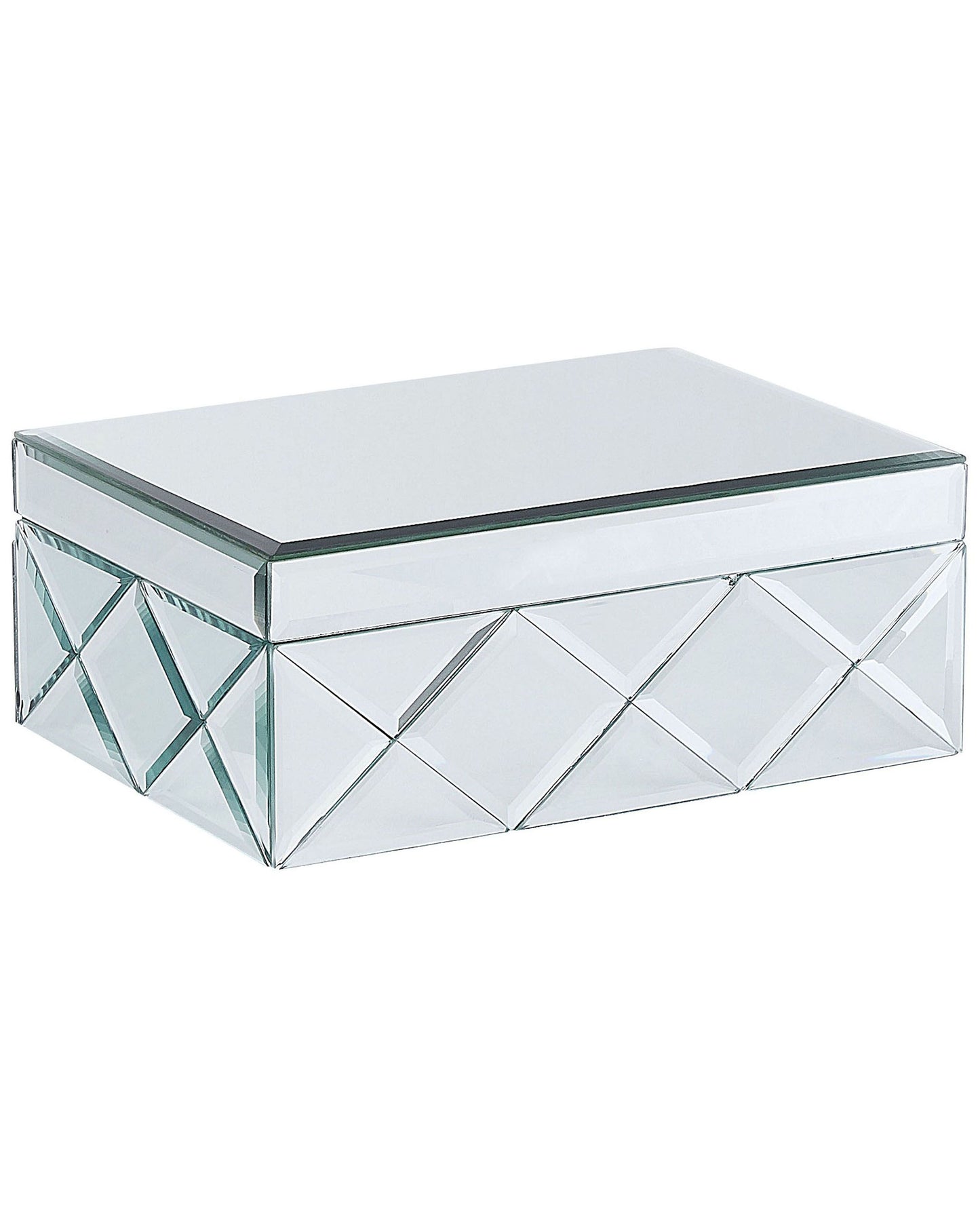 Modern Glam Jewellery Box Silver Glass Mirrored Storage 25 x 18 x 11cm
