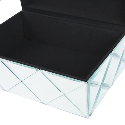 Modern Glam Jewellery Box Silver Glass Mirrored Storage 25 x 18 x 11cm