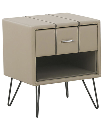Bedside Table Beige Faux Leather With Hairpin Legs 56cm