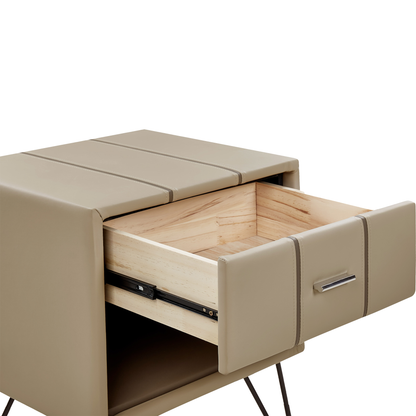 Bedside Table Beige Faux Leather With Hairpin Legs 56cm