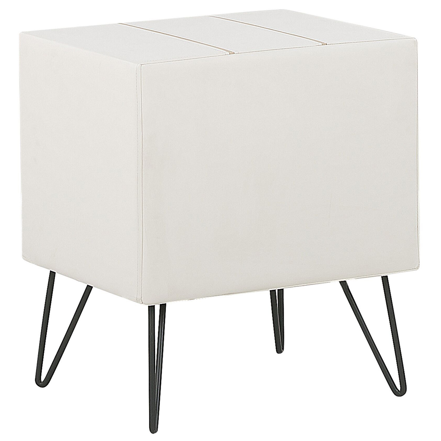 Bedside Table White Faux Leather Upholstery Hairpin Legs