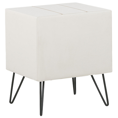 Bedside Table White Faux Leather Upholstery Hairpin Legs