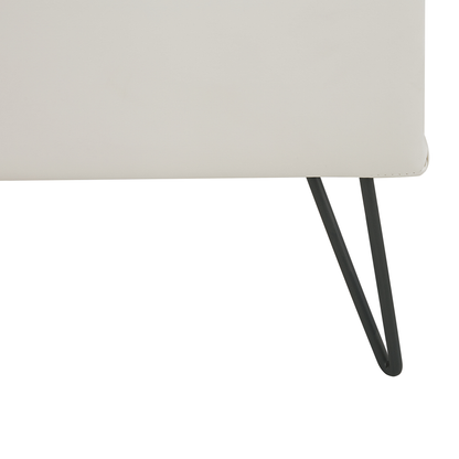 Bedside Table White Faux Leather Upholstery Hairpin Legs
