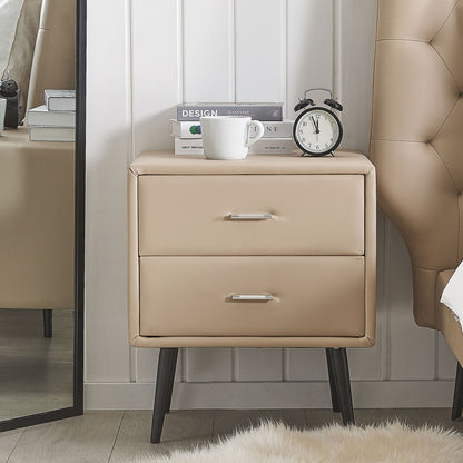 Beige Faux Leather Bedside Table 2 Drawers Black Legs