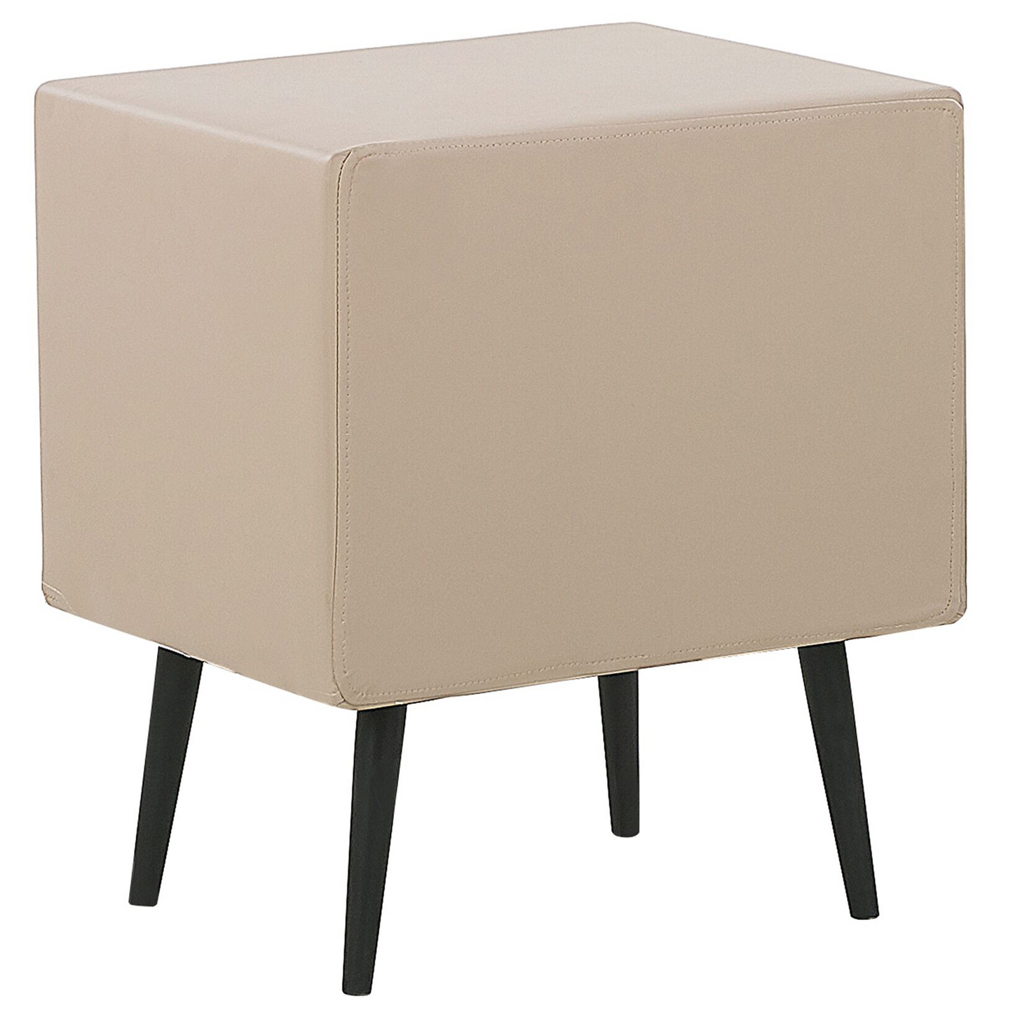 Beige Faux Leather Bedside Table 2 Drawers Black Legs