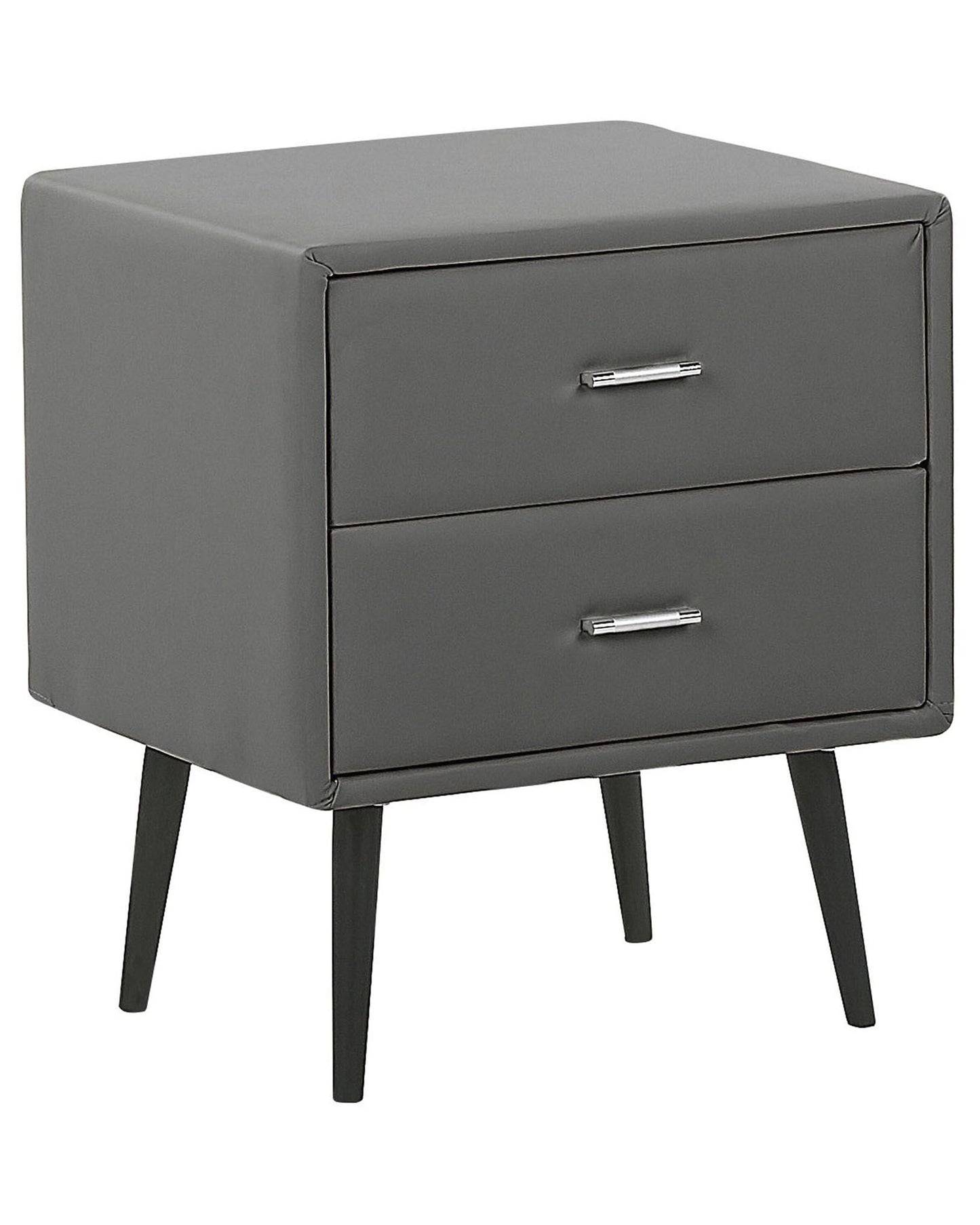 Bedside Table Grey Faux Leather 2 Drawer Nightstand