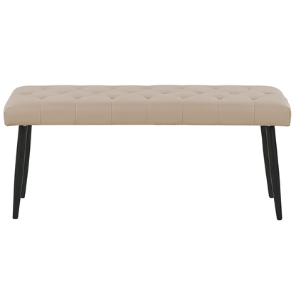 Beige Faux Leather Buttoned Bedroom Bench With Sturdy Metal Legs For Modern Bedrooms