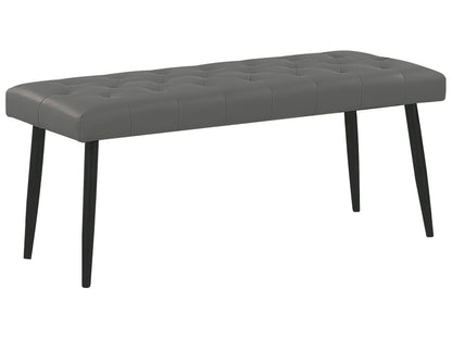 Bench Grey Faux Leather Buttoned Upholstery Metal Legs