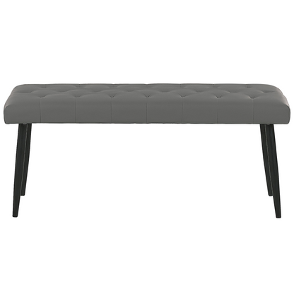 Bench Grey Faux Leather Buttoned Upholstery Metal Legs