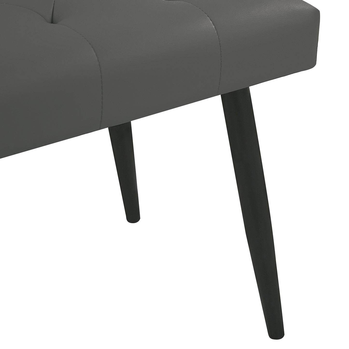 Bench Grey Faux Leather Buttoned Upholstery Metal Legs