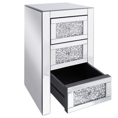 Silver Mirrored Bedside Table 3 Drawer 60 x 30 x 30cm
