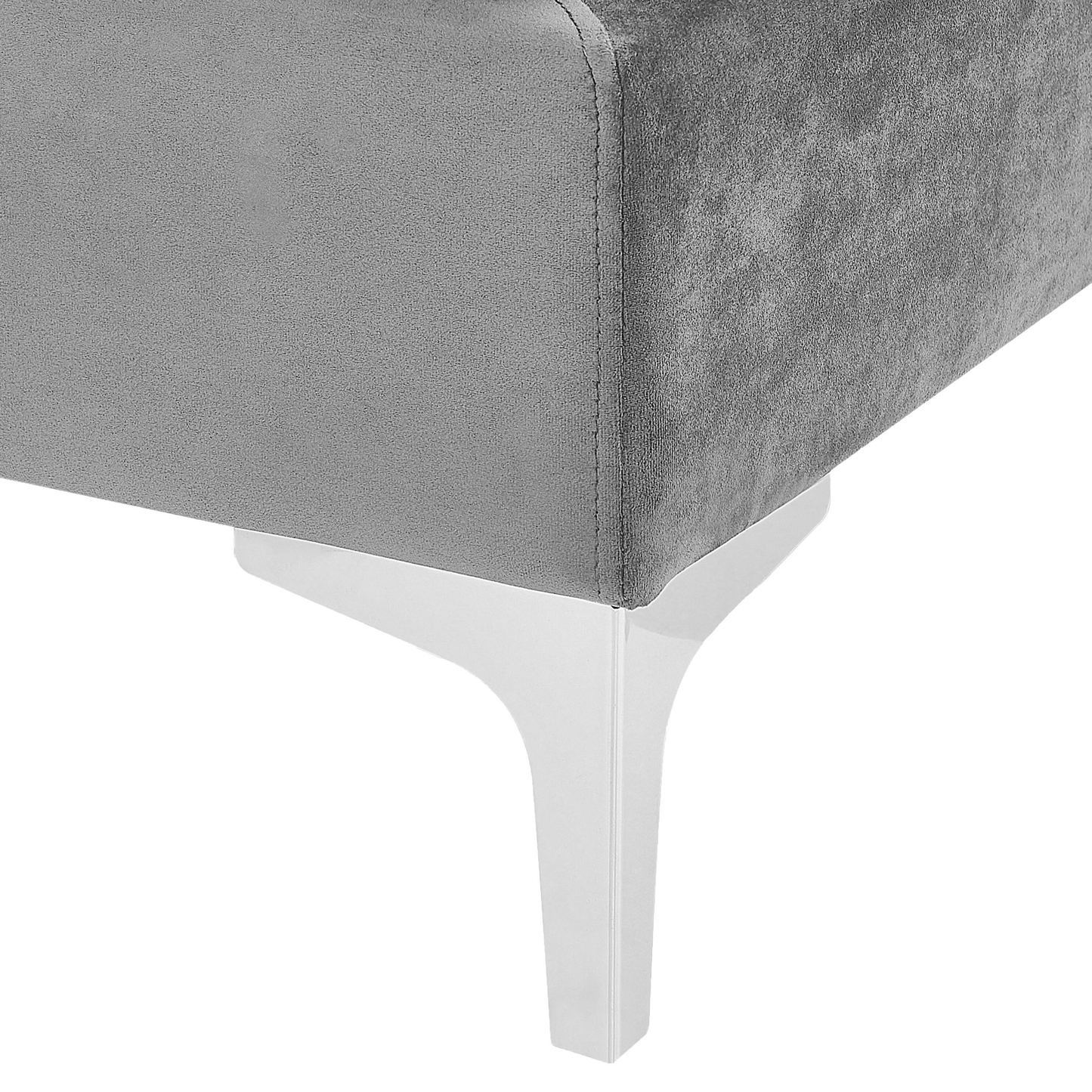 Velvet Ottoman Grey Top Pillow Silver Metal Legs